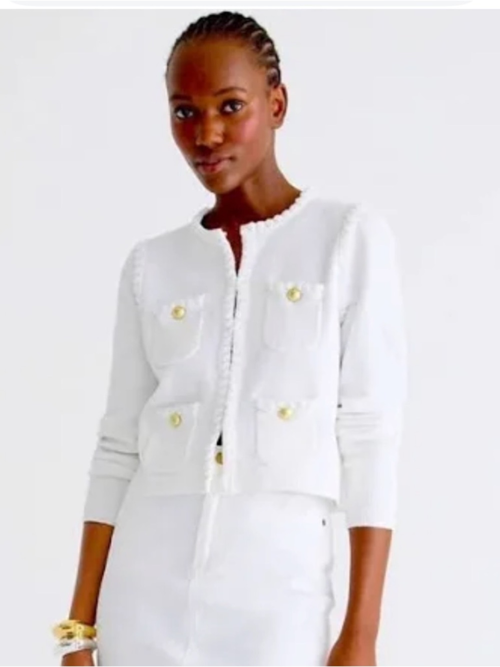 J. Crew Women’s Odette Sweater Lady Jacket Cottom Blend Boucle White Medium